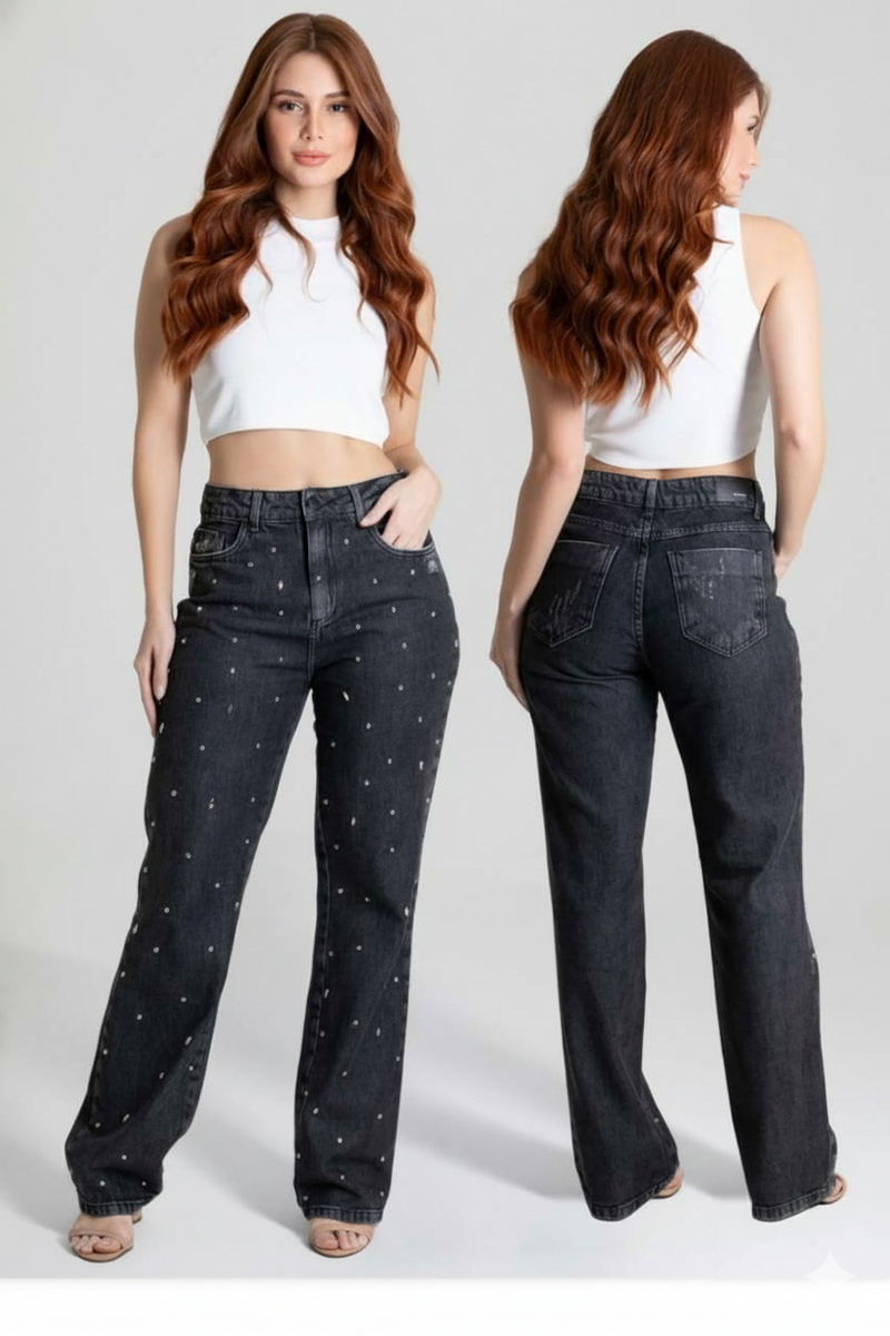 Calça Jeans Sawary Preta C/ Brilho