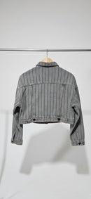 Jaqueta Jeans Sawary Cropped – Cinza Mesclado com Listras