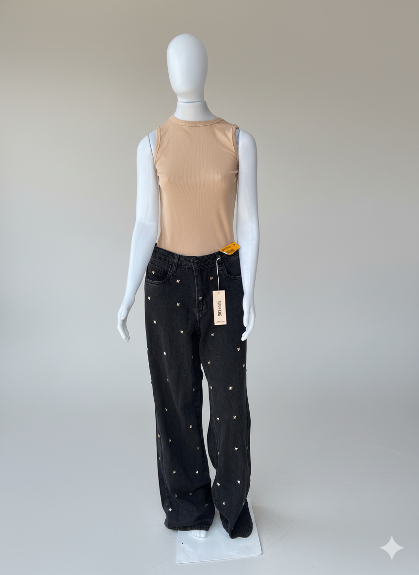 Calça Sawary Wide Leg com Tachas