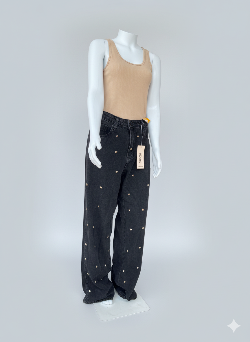 Calça Sawary Wide Leg com Tachas