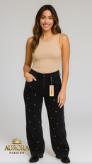 Calça Sawary Wide Leg com Tachas