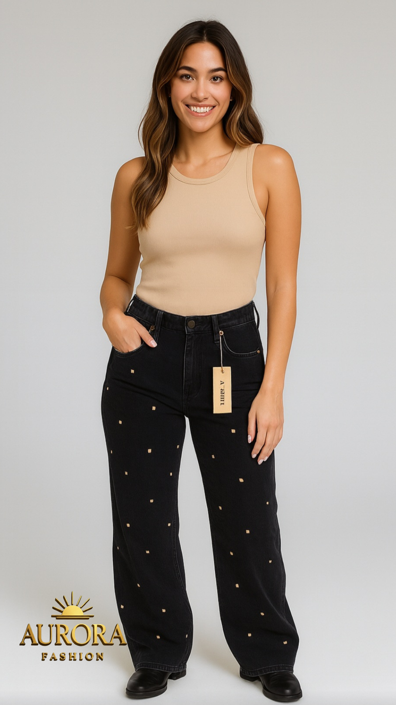 Calça Sawary Wide Leg com Tachas
